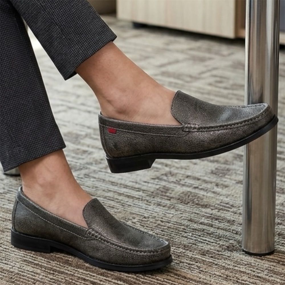 Marc Joseph N.Y Loafers Womens Sz 5 Gray Leather Pebbled Slip On Made in Brazil